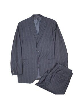Jack Victor Suit Reda 120s Wool Striped Canada Made Blue 40R 34x31